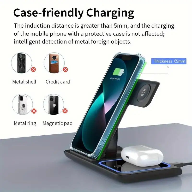 Ultimate 3 in 1 Wireless Charging Station - Portable & Foldable Charger for iPhone, Apple Watch & AirPods