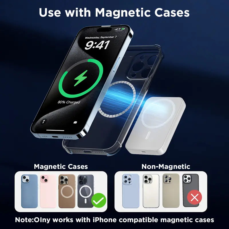 Power Up Your iPhone: Black 5000mAh MagSafe Magnetic Power Bank - Fast Wireless Charger for iPhone 12 to 17