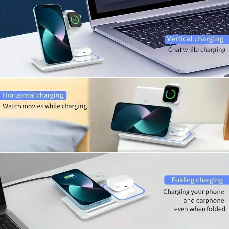 Ultimate 3 in 1 Wireless Charging Station - Portable & Foldable Charger for iPhone, Apple Watch & AirPods