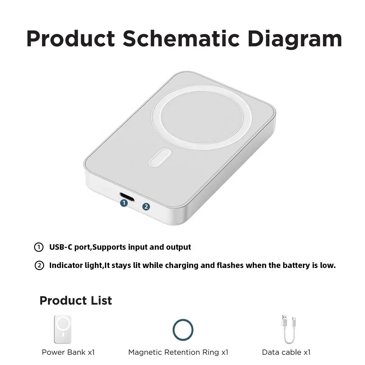 Power Up Your iPhone: Black 5000mAh MagSafe Magnetic Power Bank - Fast Wireless Charger for iPhone 12 to 17