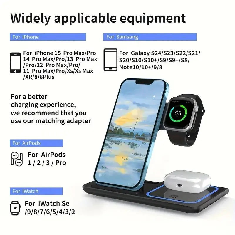 Ultimate 3 in 1 Wireless Charging Station - Portable & Foldable Charger for iPhone, Apple Watch & AirPods